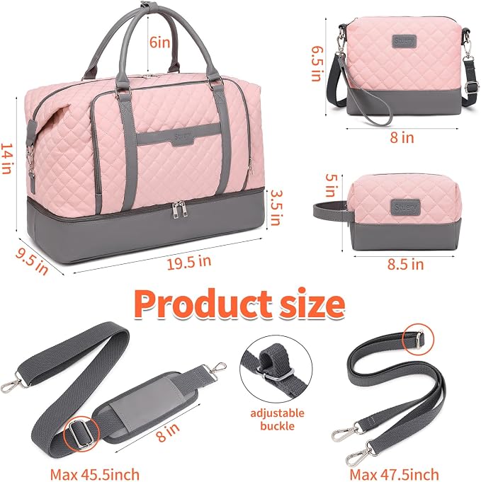 Weekender Bag, Large Travel Duffel Bag for Women, Carry on Overnight Bag with Shoe Compartment and Toiletry Bags - Image 6