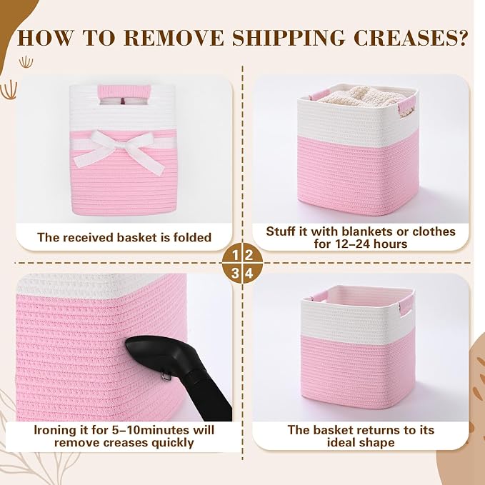 13 Inch Storage Cubes, 3 Pack Cube Storage Bins for Organizing, Cotton Rope Woven Baskets for Shelves, Bathroom, Kids Room, Closets, Baby Nursery - Image 8