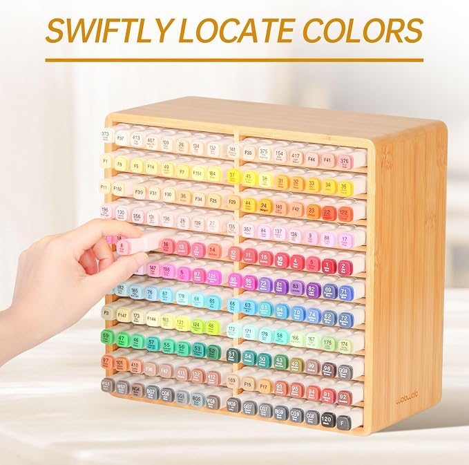 Markers Organizer Hold 176 Markers Birthday Gifts Bamboo Pen Holder Art Supply Pencil Alcohol Storage Organizer 22 Compartments All-in-One Marker Storage for Home Office Desk Classroom - Image 4