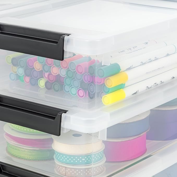 IRIS USA Storage Bins with Lids |Made in USA| 2 Qt - (6-Pack) - Clear/Black | Sensory Craft Organizers, Plastic Clip Box Totes, Flat Containers for Organizing Paper, Office, Art & Study Supplies - Image 4