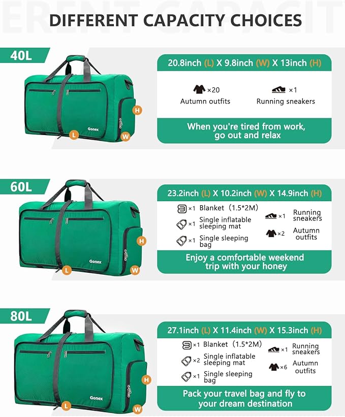 Gonex 100L Foldable Travel Duffle Bag with Shoe Compartment, Lightweight | 210D Nylon, Water-Repellent, Folds Compact, Multiple Pockets, Luggage Sleeve,Family Travel & Camping, Mint Green - Image 4
