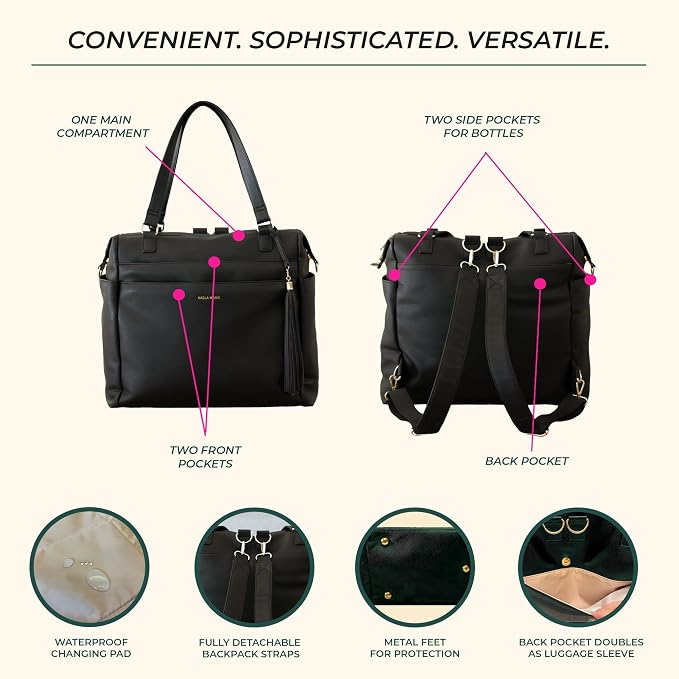 Large Diaper Bag Backpack, Vegan Leather Diaper Travel Tote Bag with Changing Pad and Stroller Straps - Image 4