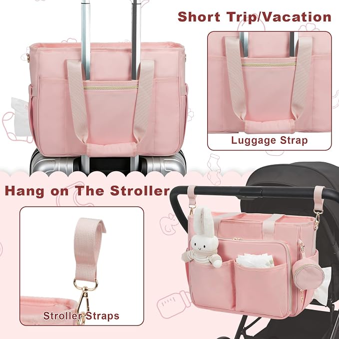 GDNasist Diaper Bag Tote, Large Travel Hospital Bag for Labor Delivery | Baby Bag with Pacifier Case, Large Capacity Travel Diaper Case with Changing Pad & Stroller Clips - Image 4