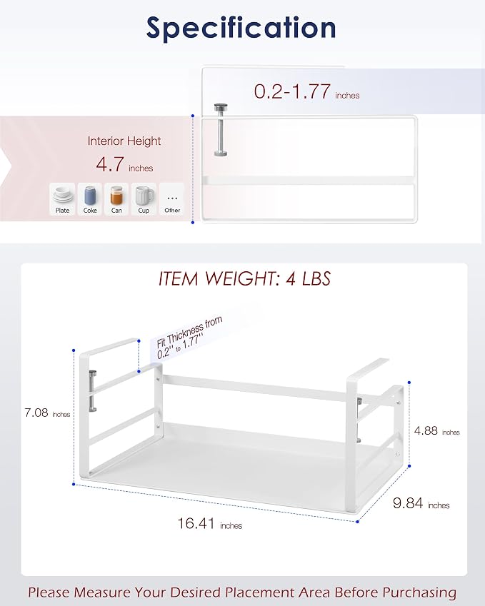Nxconsu Under Shelf Basket, 2 Pack Under Shelf Storage Organizer, 16.1" | Heavy-Duty Metal Under Cabinet Shelf Basket Holds 30 lb with No-Drill Knob-Lock Clamp for Kitchen Pantry Cupboard - Image 2