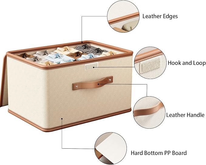 Tuza 2 Pack Storage Bins with Lids, Collapsible Closet Organizer Container, Fabric Organizer Box with Handles, Decorative Storage Boxes with Lids for Organizing Clothes, Blanket, White, Extra Large - Image 6