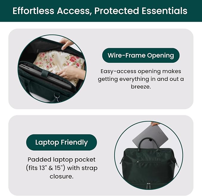 Nobl Travel Weekender Bag for Women & Men, Carry-On Duffel, Forest Green | Large Leather Overnight Tote with Trolley Sleeve, Separate Shoe Compartment & Laptop Pocket for Airplane, Gym & Road Trips - Image 2