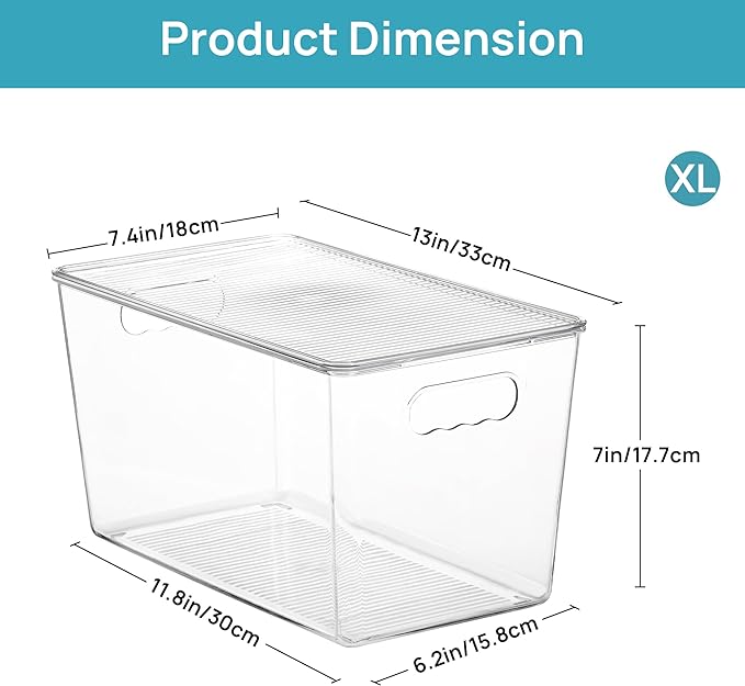 Vtopmart 4 Pack Clear Stackable Storage Bins with Lids and Handles, XLarge | BPA-free Plastic, Organize Vertically, For Pantry Kitchen Fridge Cabinet Closet Bathroom, Built to Last, Easy to Move - Image 2