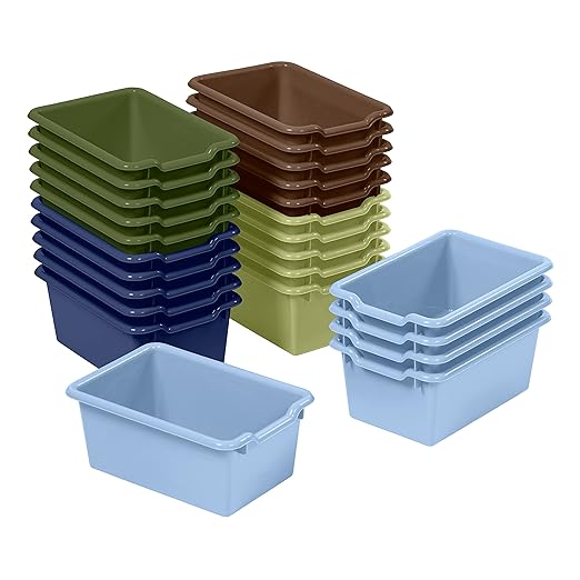 ECR4Kids Scoop Front Storage Bins, Multipurpose Organization, Earthtone, 25-Piece | Durable plastic, GREENGUARD Gold Certified, 1.2 gallon capacity, lightweight & nestable, built-in handle, classroom/home use by ECR4Kids