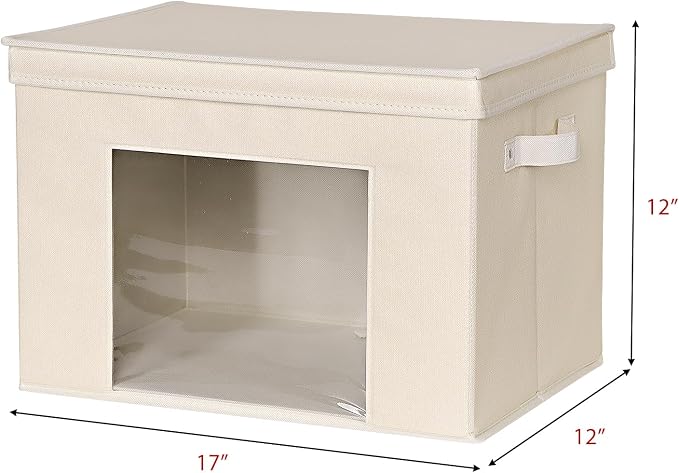 Univivi Fabric Storage Bins with Lids for Closet, 4 Pack, Beige | Fabric Foldable Storage Boxes, Sturdy Collapsible Storage Bins with Clear Window, Storage Bins for Home, Closet, Shelves - Image 2