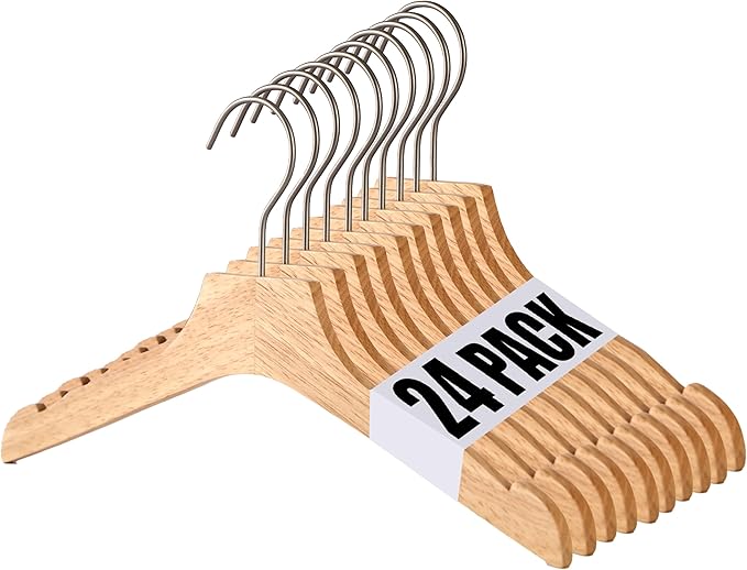 Natural 12.7" Ultra-Thin Wooden Children Closet Clothes Hangers 24PCS Wood Baby Kids Coat Hangers for Infant Toddler Newborn Jumpsuit Pants Skirts Jeans Space Saving Heavy Duty Durable Hangers by HELEE