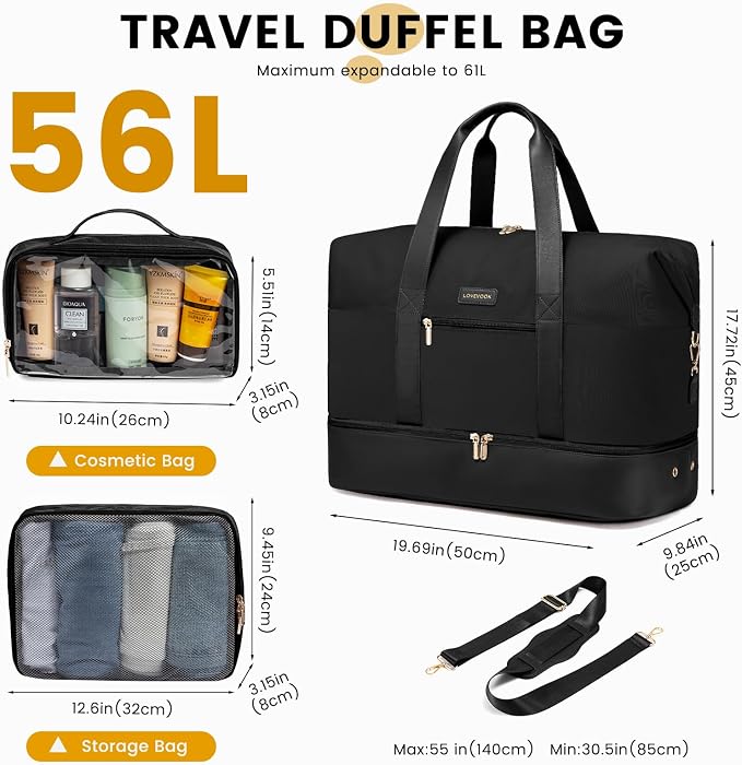 LOVEVOOK Weekender Bag for Women, Large Duffle Bag for Travel with 2 Packing Cubes, Carry on Overnight Bag with Shoe Compartment, Mom Hospital Bags for Labor and Delivery - Image 2