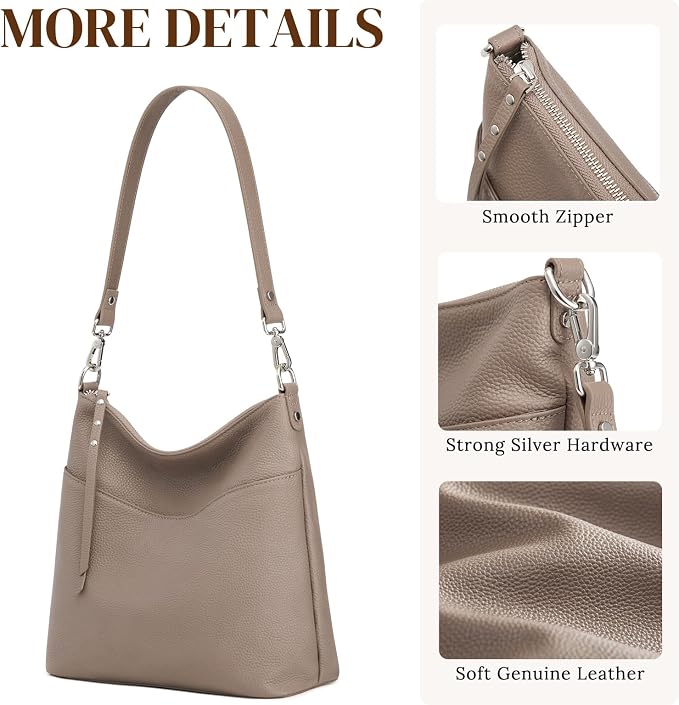 S-ZONE Leather Purses for Women Tote Shoulder Crossbody Bag 2 Straps | Top Grain Leather, Soft, Medium, Bucket Hobo Handbag, Multi Pockets, Vintage Casual, Travel Eveyday Work - Image 6