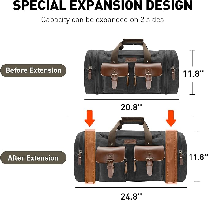 Wildroad Waxed Canvas Duffle Bag - 50L Weekender Overnight Travel Bag | Gifts for Men, Holiday Birthday Gift for Dad, Husband & Partner, Carry-on Size - Image 4