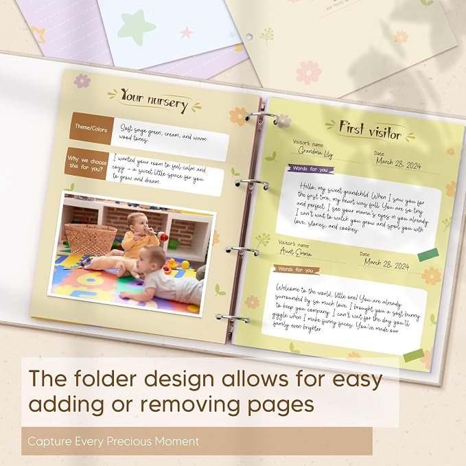Pregnancy Journal for First Time Moms - Linen Pregnancy 11.5" x 13" Baby Memory Book Keepsake for Boy Girl - Pregnancy Must Haves - New Mom To Be Gift Gender Neutral Journal Scrapbook Photo Album - Image 2