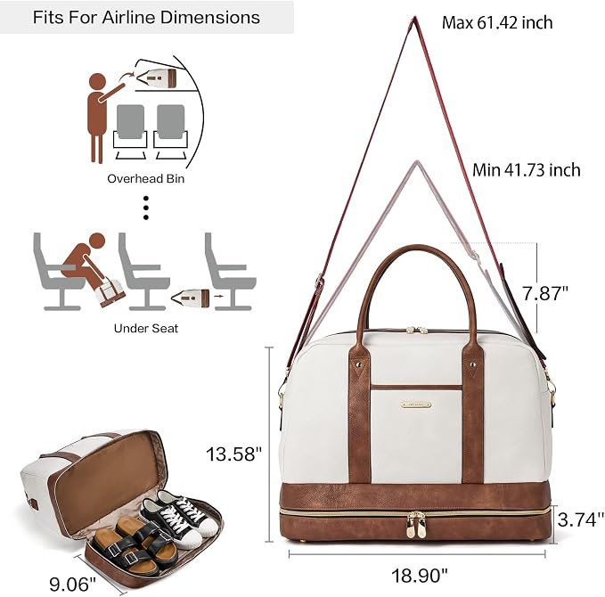 BOSTANTEN Weekender Bags for Women Travel Leather Overnight Bags | Shoe Compartment, Trolley Sleeve, Fits Under-seat, Airline-Friendly Carry-on Size, Designer, Weekend Getaways, Business Trip - Image 3