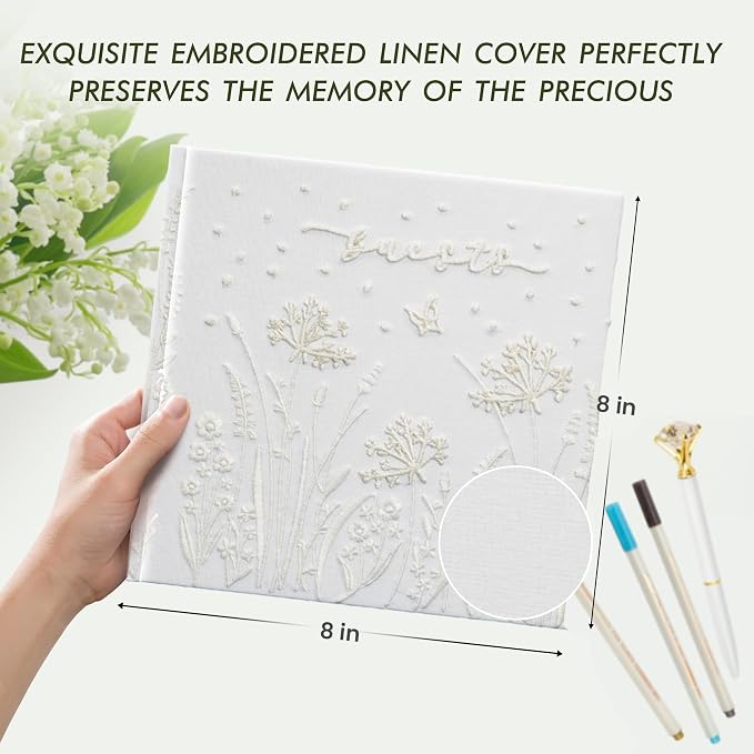 Embroidered Wedding Guest Book—The Perfect Polaroid Guest Book for Wedding Receptions， Birthdays, Baby Showers, and Special Events with 3 Photo Corner Stickers+ 3 DIY pens+1 Diamond Pen(Cream) - Image 2