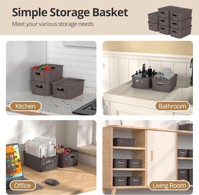 Plastic Storage Bins with Lid, Stackable Small Box Basket for Organizing and Containers for Shelves Drawers Desktop Closet Playroom Pantry Classroom Office Home, 8-pack 10.2x7.2x4.1 Inch, Brown - Image 5