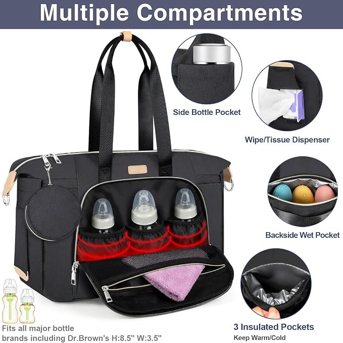 Diaper Bag Tote for Baby 7PCS, Large Mommy Bag with Portable Changing Pad | Multifunctional Hospital Bags for Labor and Delivery with Pacifier Case and Organizer Pouches,Travel Baby Bag for Boy Girl - Image 4