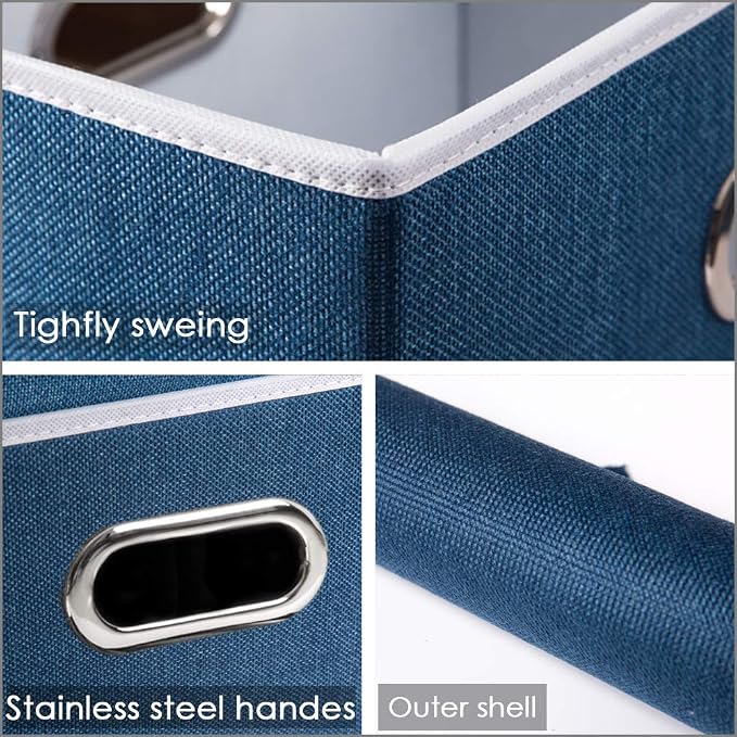 Foldable Storage Bin with Lid [5-Pack] Linen Fabric Decorative Storage Box Organizer Container Basket Cube with Handles Divider for Closet Office Living Room Royal Blue(14.9x9.8x9.8) - Image 4