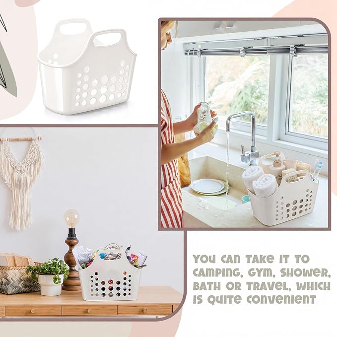 Nuogo 20 Pack Plastic Baskets with Handles Portable Shower Caddy Storage Baskets Reusable Caddy tote Organizer Bin for Bathroom Dorm Communal Showers Kitchen, 10.6" x 6" x 10" (White) - Image 3