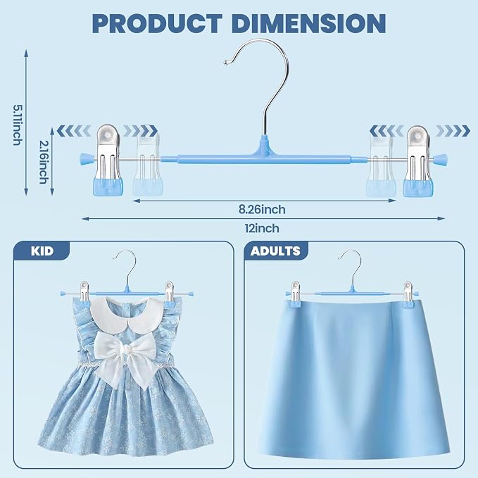 HUADYMEET 12 Inch Heavy Duty Pants Skirt Hangers with Clips,Blue,30 Pack | Metal,Space Saving,Adjustable,Hanger for Jeans Shorts Clothes Slacks Trousers,For Adult Men Women Children, Non Slip - Image 2