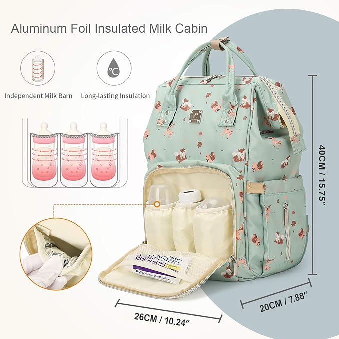 Diaper Bags Backpack for Mom Dad Baby Care Bag Maternity Nappy Bags for Boys Girls Large Green Pañaleras para bebe Baby Changing Bag Large Capacity Waterproof Multifunction Travel Backpack - Image 4