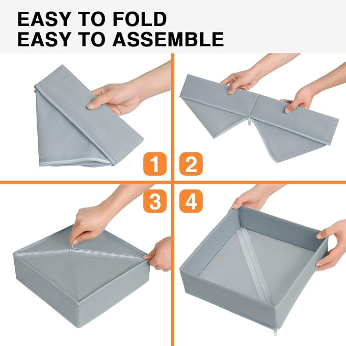 DIMJ Drawer Organizer Clothes, 15 Pack Underwear Organizer, Foldable Closet Bins, Sock Organizer Bra Cube, Fabric Dresser Box for Clothes, Bra, Socks, Tie (Grey) - Image 5