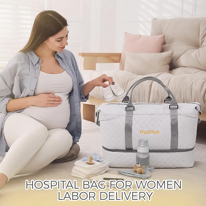 Dansydaisy Mama Hospital Bag for Women Labor Delivery,Gray | Travel Duffle Bag with Shoe Compartment and Toiletry Pouch Waterproof Weekender Bag for Women Pregnancy Overnight Gym Gift - Image 6
