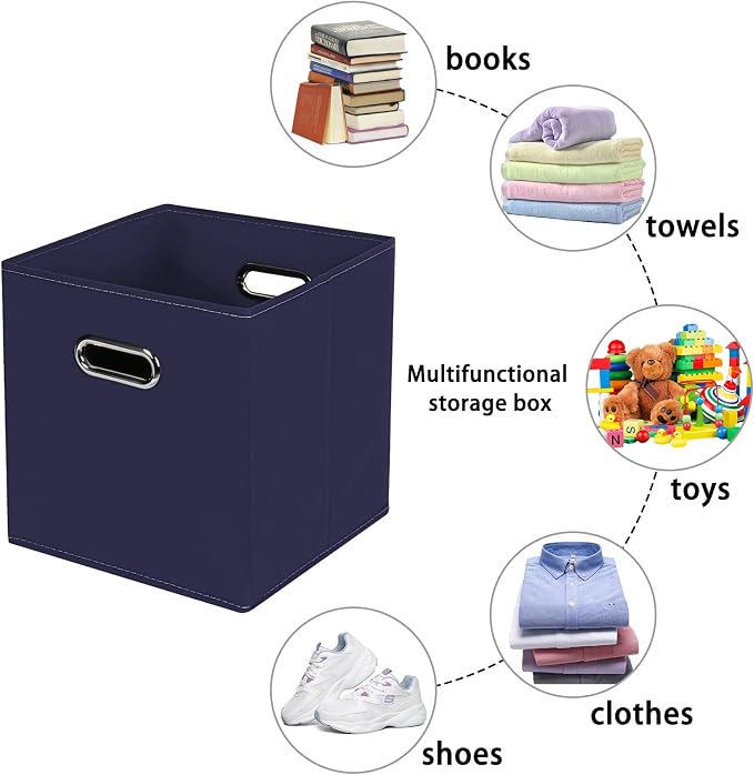 Fabric storage bins Cubes, Fabric Cube Organizer with Handle, Foldable Cube Bins for Cloth or Accessary Storage, 11x11x11, Set of 8, (Navy Blue) - Image 3
