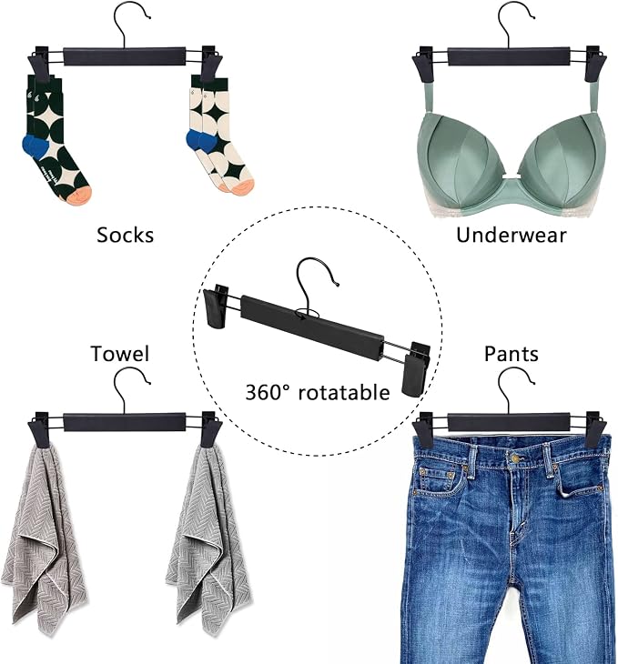 NORTHERN BROTHERS Pants and Skirt Hangers with Adjustable Clips, 50 Pack, Slim Non-Slip Clip Hangers, 360 Degree Swivel Hook, Black - Image 4