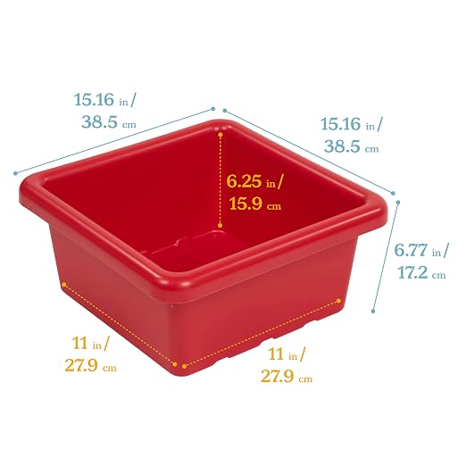 ECR4Kids Stackable Square Bins with Non-Snap Lids, Multipurpose Organization, Red, 2-Pack - Image 2