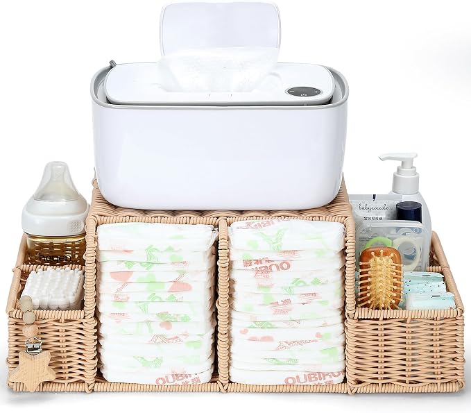 Diaper Caddy Organizer, Hand Rattan Nursery Storage Basket for Baby Essentials, Baby Changing Table Organizer Perfect Nursery Assistant by Klippehop