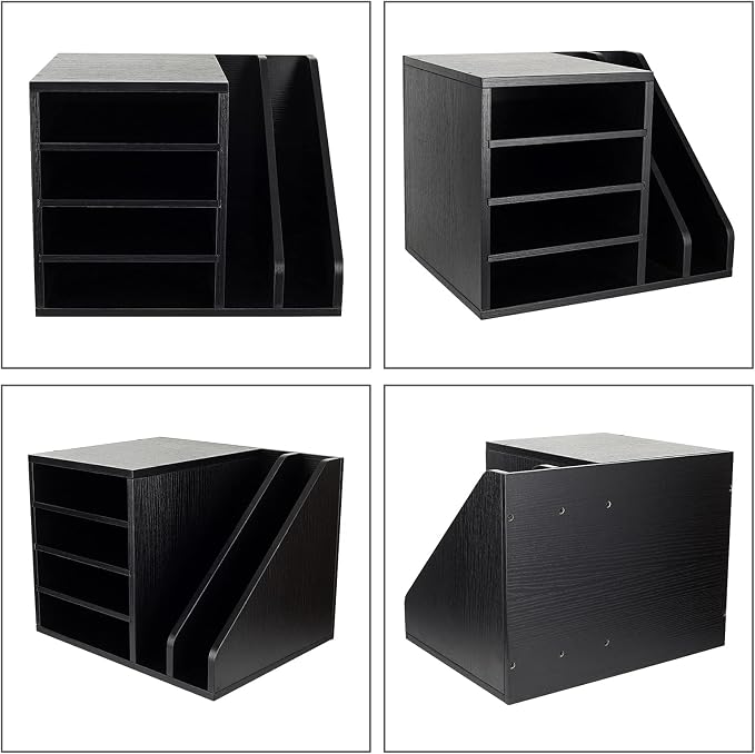Wood Desktop File Holder Organizer Mail Sorter for File Folders, Mails, Envelopes, Mailing Supplies or Magazines, Black - Image 3