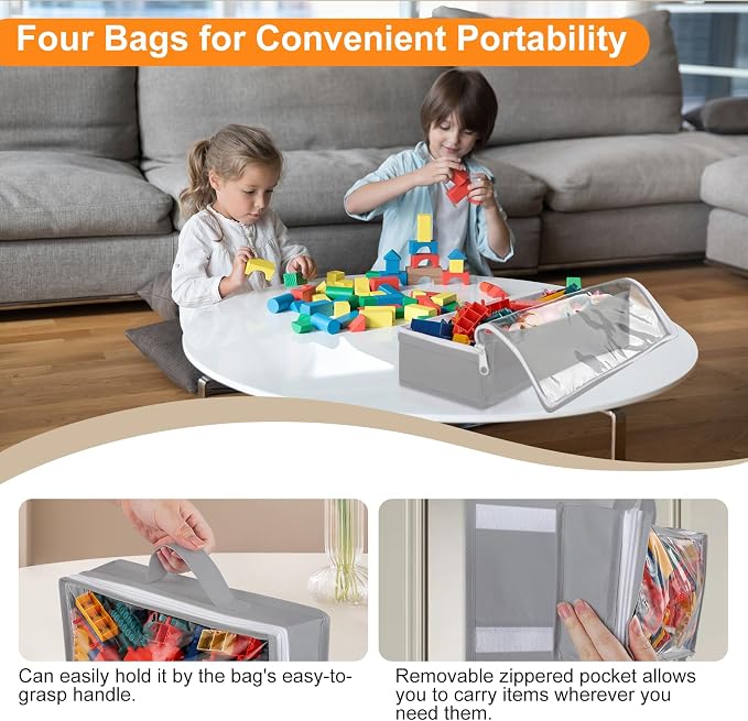Woodoulogy 2PACK Hanging Toy Storage over Door, Block Stuffed Animal Organizer Idea with 4 Removable Case Bag, Bi-Fold Closet Holder with Mesh Pocket - Image 5