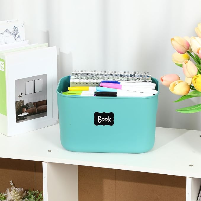 8 Pcs Plastic Storage Bins Stackable Baskets with Lid and Handle Colorful Desktop Storage Box Cubby Containers for Shelf Bedroom Office, Include 1 Erasable Marker, 16 Stickers (10 x 7 x 6 In) - Image 4