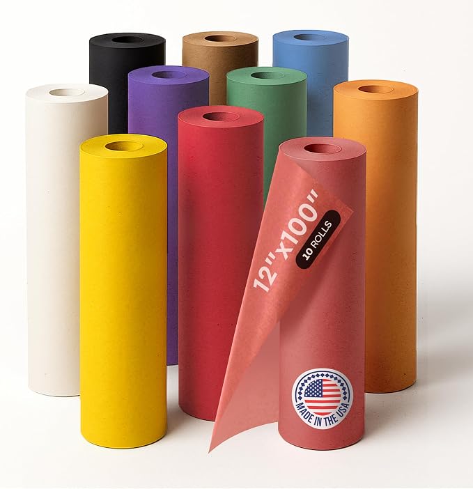 Assorted Colors Kraft Paper, Set of 10 Rolls 12" x 1200" (100 ft) - USA-Made Natural Multi-Color Construction Paper for Arts & Crafts, School & DIY Projects, Gift Wrapping by IDL Packaging by IDLPackaging