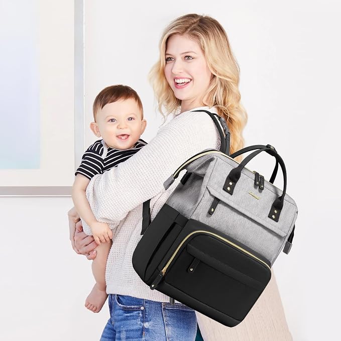 LOVEVOOK Diaper Bag Backpack, Baby Bag with Changing Station, Large Diaper Backpack for Mom Dads, Waterproof Leather Mommy Bag for Boy and Girl, Travel Essential Baby Shower, Black-Grey - Image 7