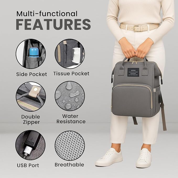 Multifunctional Baby Diaper Bag Backpack with Changing Station Baby Bag for Moms, Dads, Shower Gifts for Newborn Essentials (Diaper Bag Grey) - Image 2