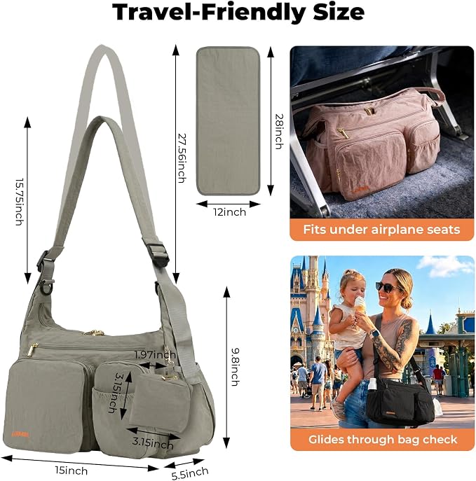 Puffy Crossbody Diaper Bag, 2-in-1 Stroller Caddy & Mom Purse, 13L Lightweight Travel Duffle Bag for Baby, Work Commute, Gym, Labor Delivery (Eucalyptus Gray) - Image 3