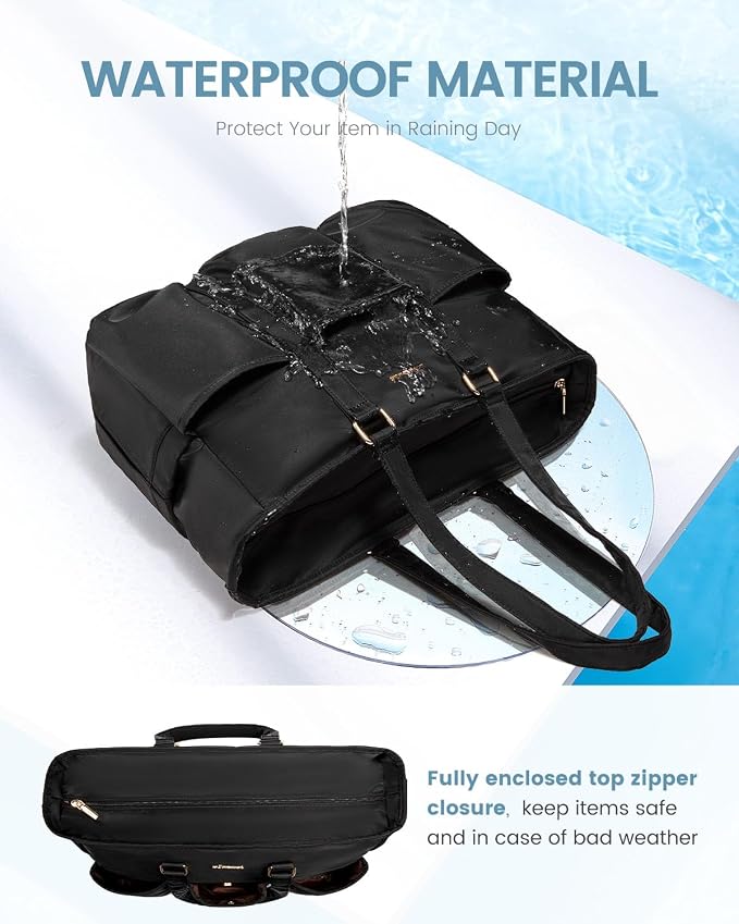 LOVEVOOK 17 Inch Laptop Tote Bag for Women Work, Teacher Tote Bag Nurse Bag, Professional Utility Computer Bag For Work/Travel/College/Daily, Large Purse Handbag With Trolley Sleeve & Large Cup Holder - Image 8