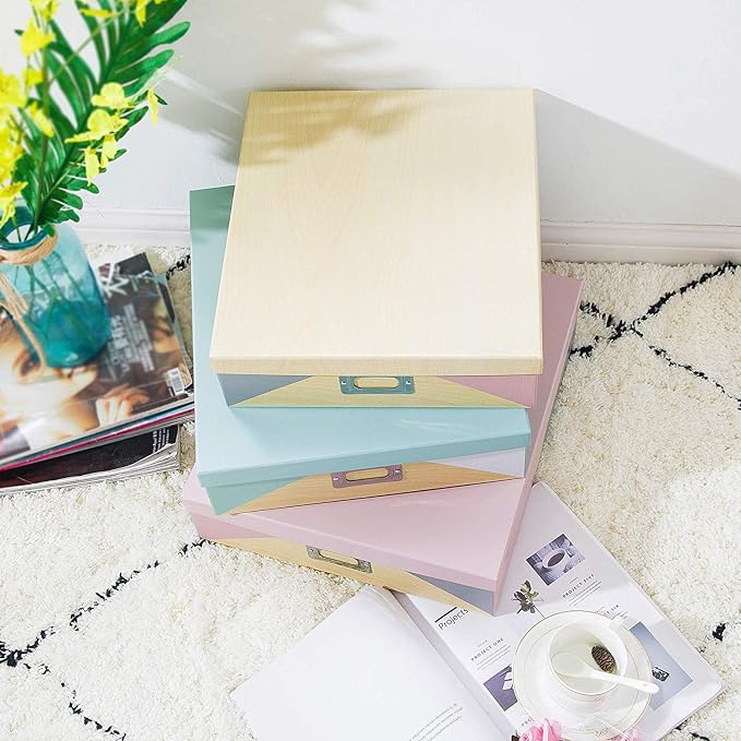 SLPR - Decorative Cardboard Photo Storage Boxes with Lids, Set of 3 | Decorative Paperboard Scrapbook Box Set for Keepsakes, Photos and Letter Papers, Large Cardboard Memory Organizers - Image 3