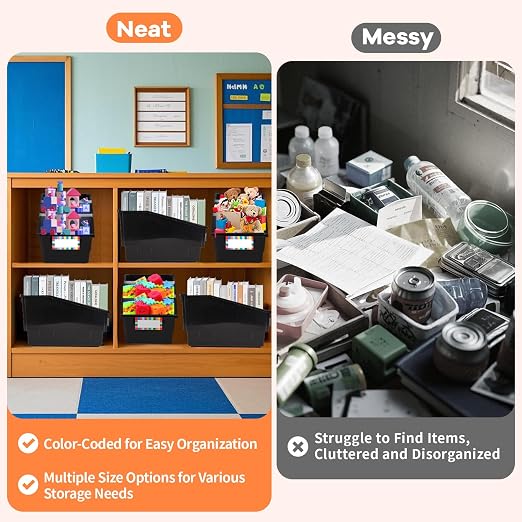 6 Pack Picture Book Bins with Dividers Plastic Book Holders with Labels Stackable Classroom Organization Bins Magazine File Binder Holder Storage Container for Classroom Library Home Office(Black) - Image 5