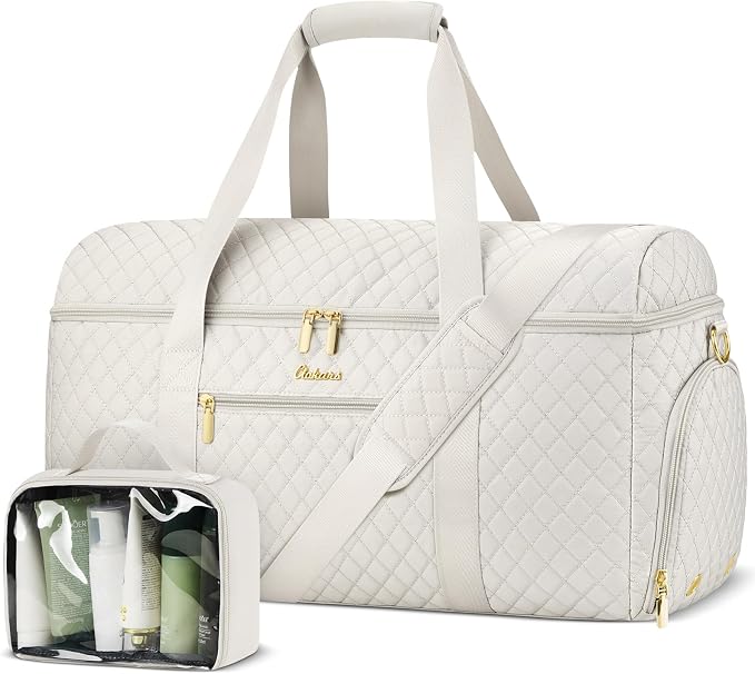 Weekender Bags for Women, Wide Open Large Travel Duffle Bag with Shoe Compartment, Overnight Hospital Bag For Women Labor Delivery, Carry on Bag Personal Item Travel Bag with Wet Pocket (Beige) by Unknown