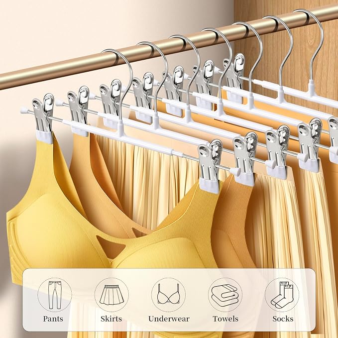 14 Inch Heavy Duty Pants Skirt Hangers with Clips, White, 20 Pack | Metal,Space Saving,Adjustable,Hanger for Jeans Shorts Clothes Slacks Trousers,For Adult,Men,Women,Children,Non Slip - Image 4