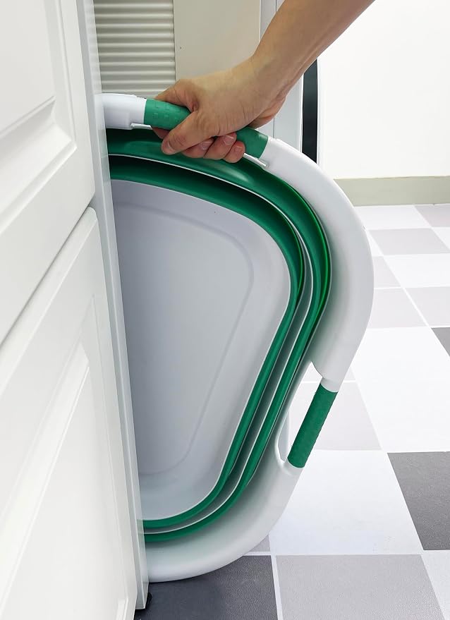 SAMMART 40L (10.5 gallon) Set of 2 Collapsible Plastic Laundry Hamper - Foldable Pop Up Storage Container/Organizer - Portable Washing Tub - Space Saving Basket (2, White/Winter Green) - Image 5