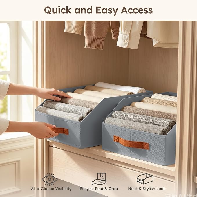 Fabric Storage Bins for Organizing - 4 Pack Large Trapezoid Collapsible Storage Bins with Front Handle, Closet Organizers and Storage for Bedroom, Home Shelves, Small Spaces, Grey - Image 4