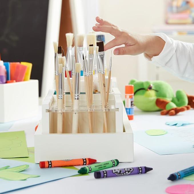 Martha Stewart Crafting Kids' Accessory Tray - Linen White: Wooden Paintbrush Storage with 4 Compartments, Crayon Marker and Pencil Organizer for Desk - Image 4