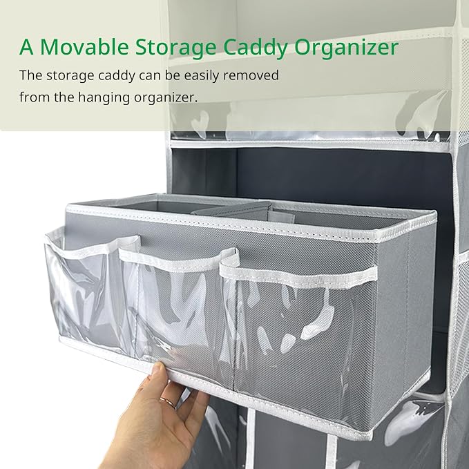 Door Hanging Storage Organizer,with 3 Bins 1 Movable Baby Diaper Caddy,1 Large capacity diaper stacking storage Organizer,10 Side Pockets ,Bedroom Door Storage for Nursery Baby Essentials.Grey 1 Pack. - Image 2