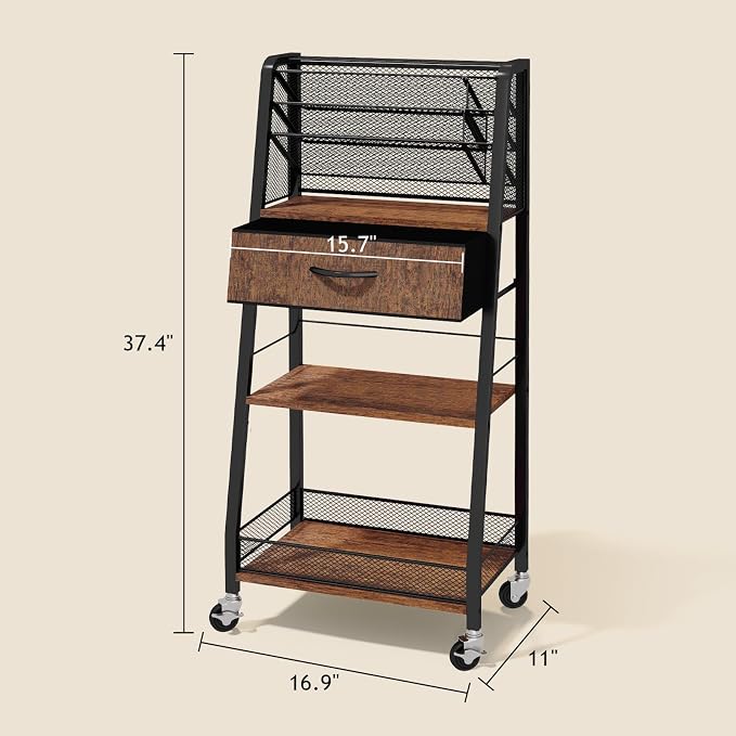 3 Tier Rolling Cart - Metal Utility Cart with Storage Drawer and Wheels, Versatile Art & Craft Organizer for Home, Office, or Studio - Ideal for Storing Brushes, Paints, and Supplies - Image 2