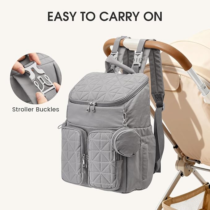 G4Free Diaper Bag Backpack for Moms Dads Travel Baby Bag with Pacifier Case & Insulated Pockets,Grey - Image 3